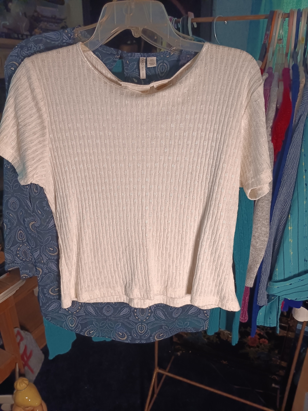 Women's Short-Sleeve Ribbed Crewneck Top in Light Cream